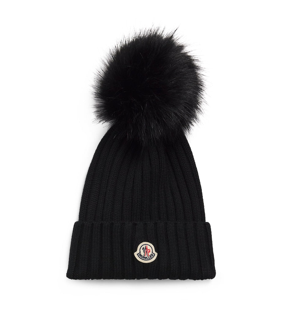 Moncler Black Virgin Wool Pom-Pom Beanie