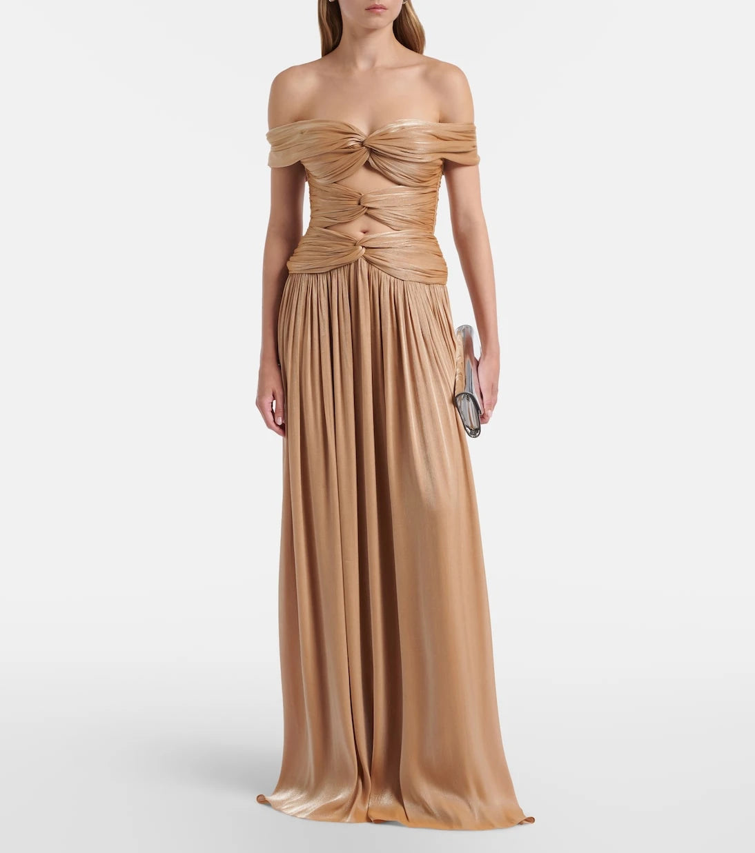Costarellos - Cutout Lurex georgette gown