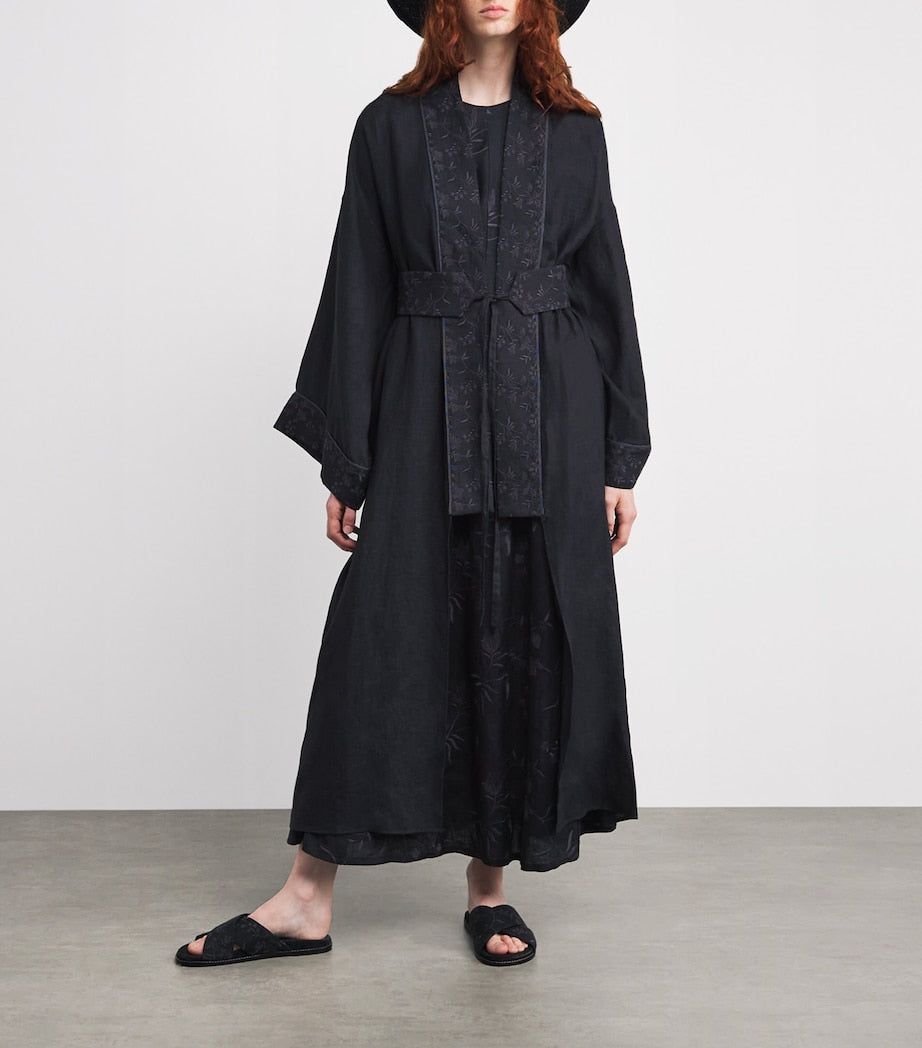 Black x Harrods Linen Embroidered Kimono
