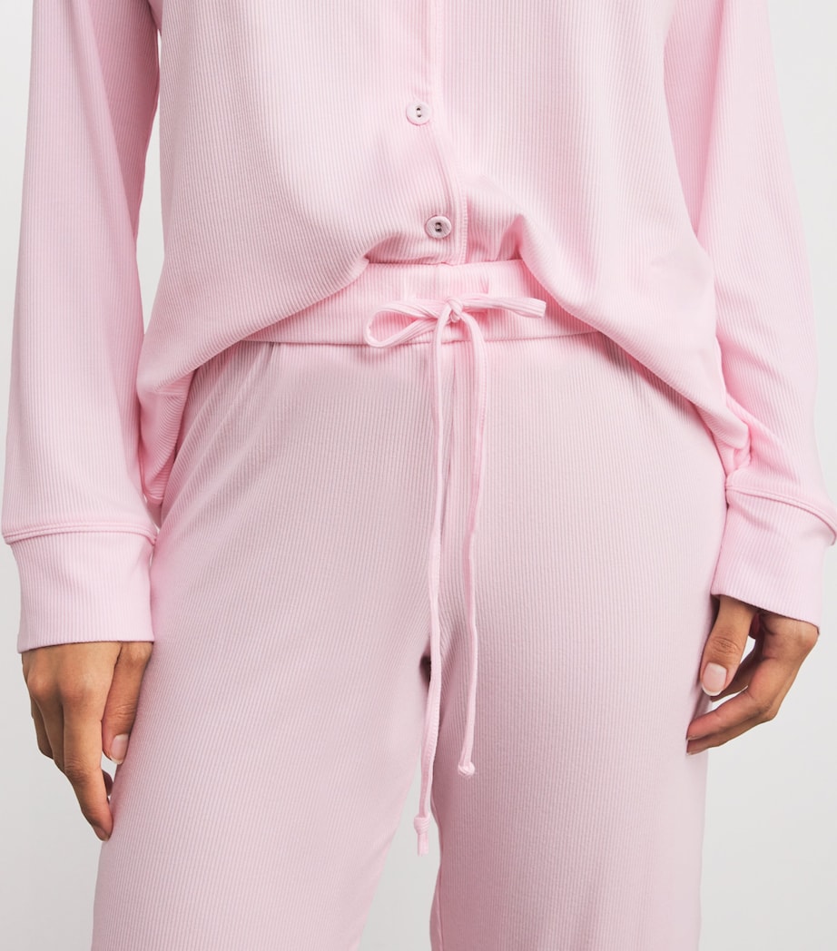 Skims Pink Ribbed Soft Lounge Pyjama Set
