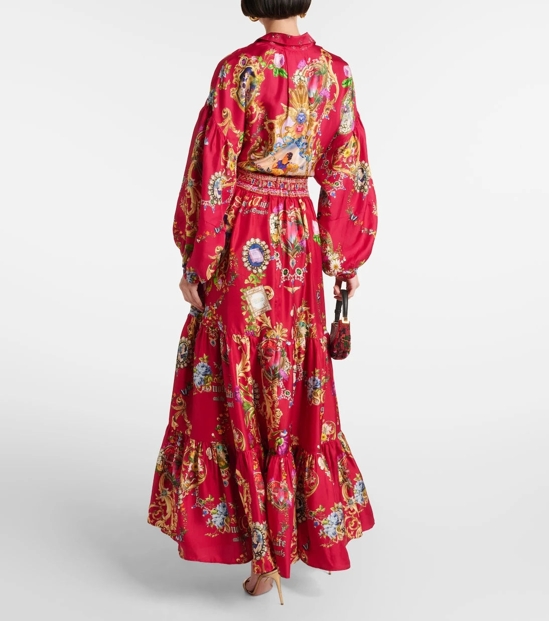Camilla - Printed high-rise tiered silk maxi skirt
