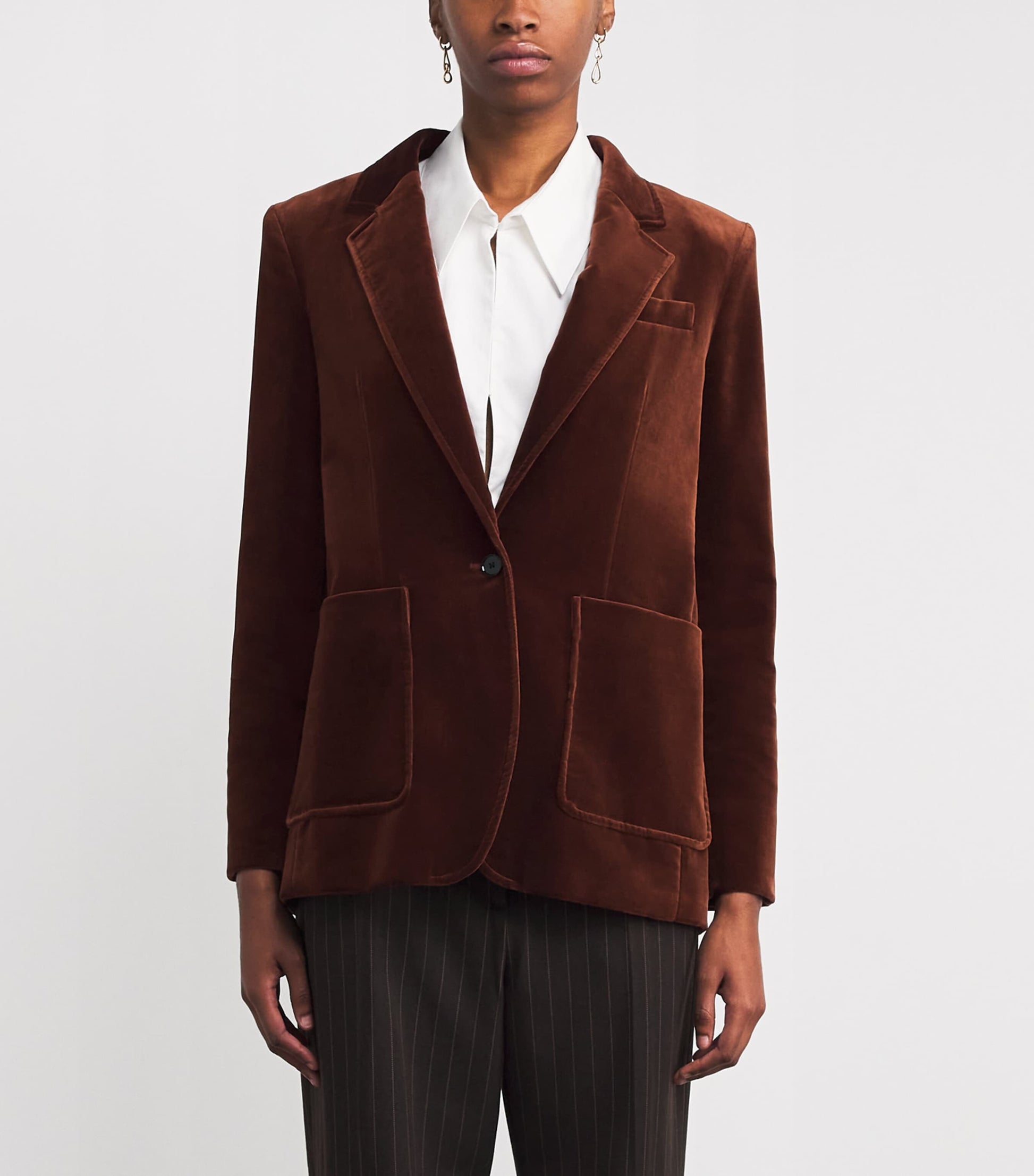 ME+EM Brown Velvet Single-Breasted Blazer