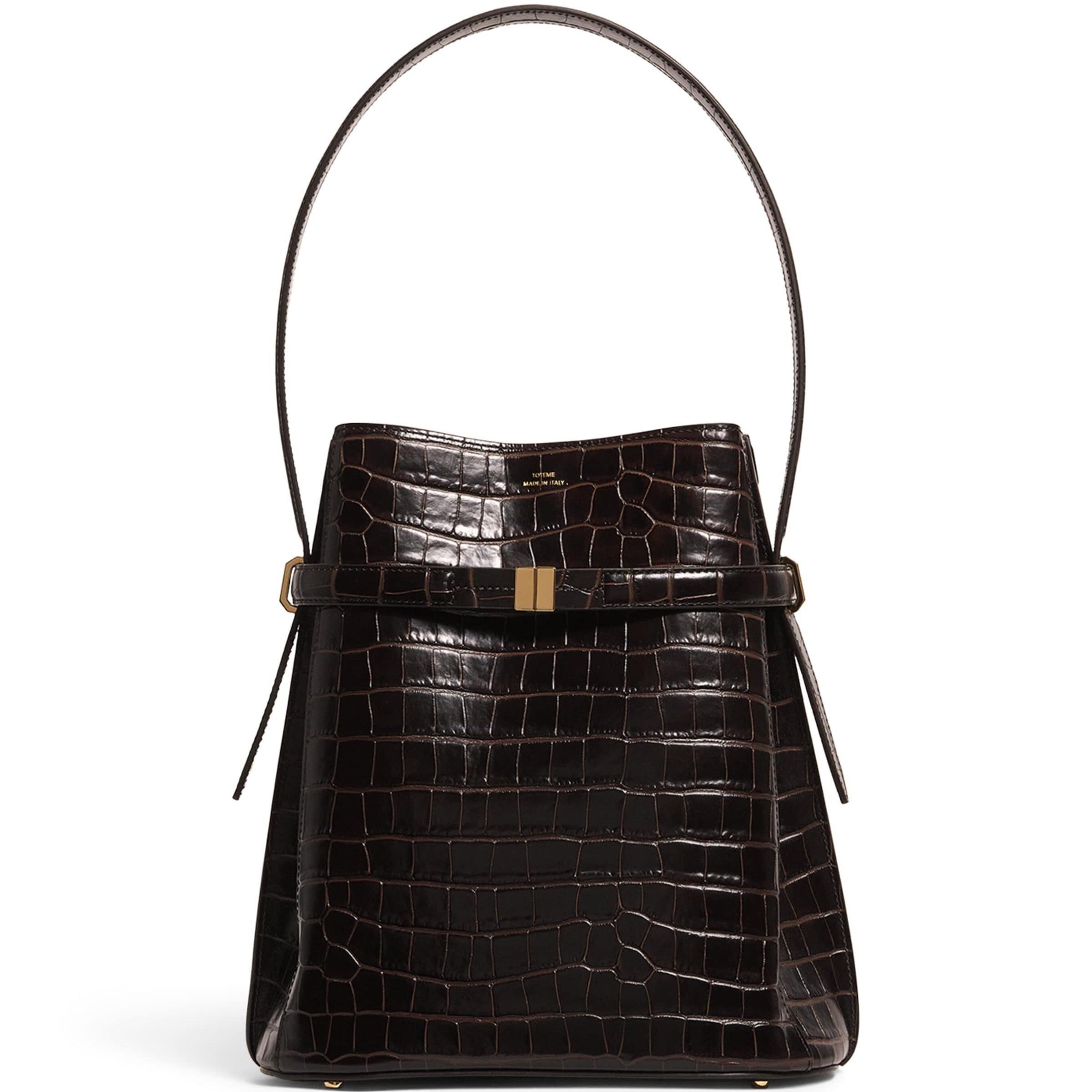 Toteme Brown Leather Croc-Embossed Bucket Shoulder Bag