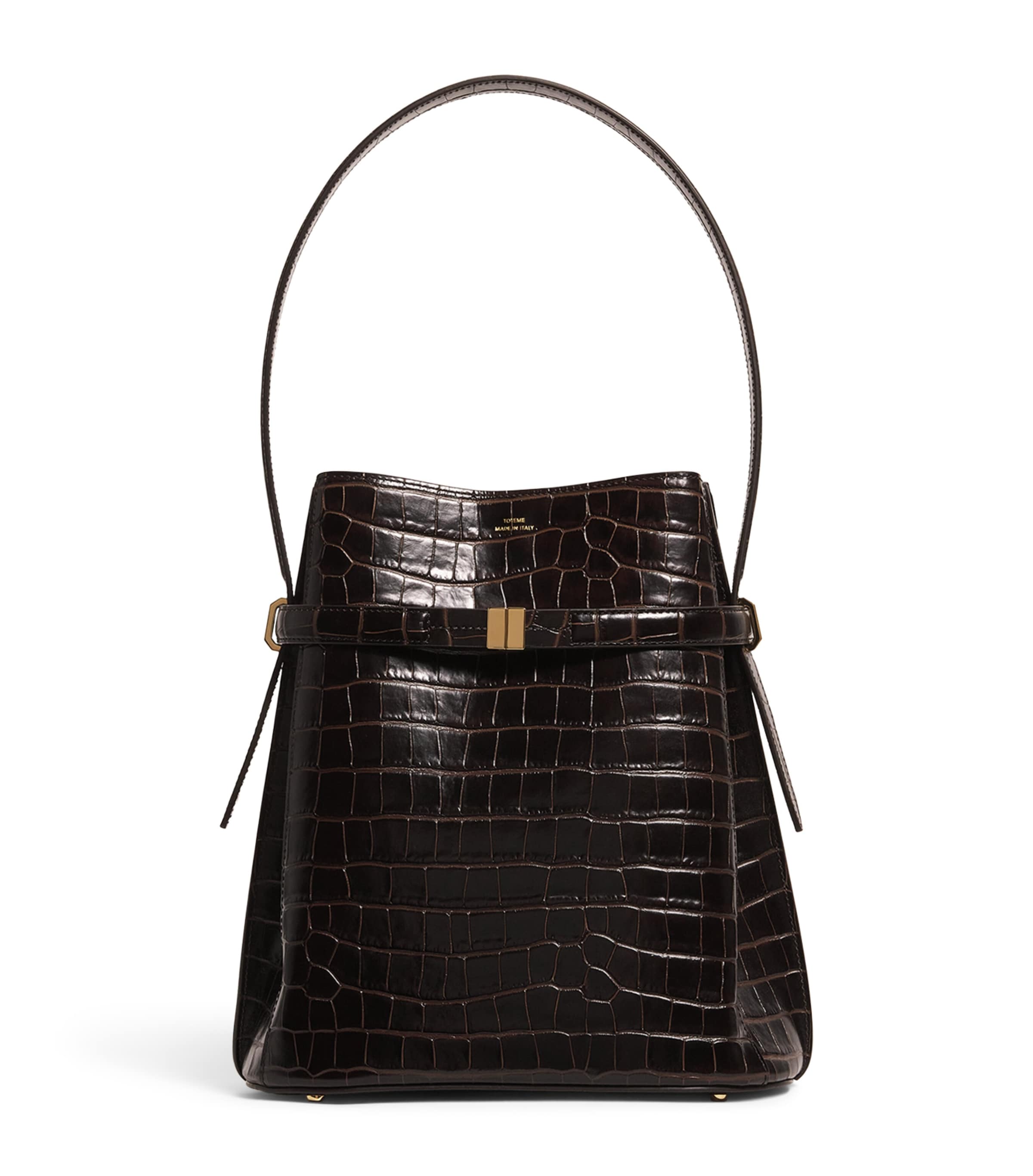 Toteme Brown Leather Croc-Embossed Bucket Shoulder Bag