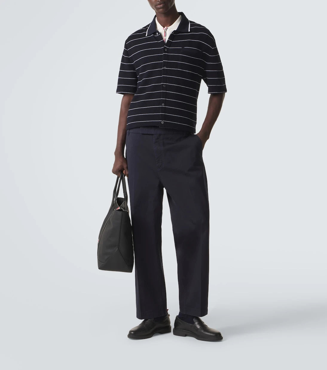 Thom Browne - Striped cotton and linen polo shirt