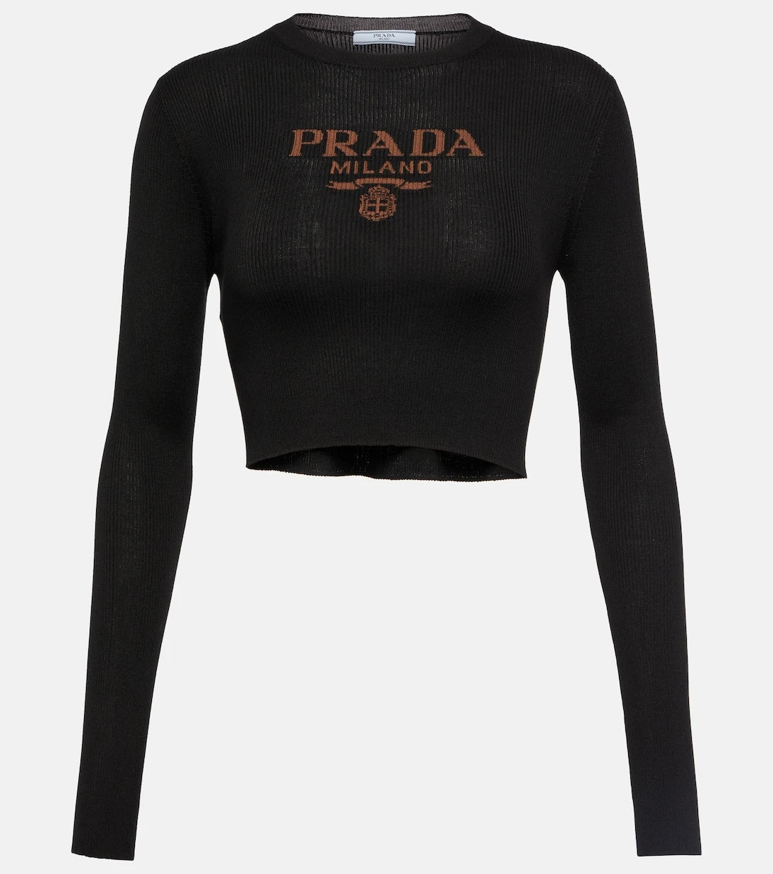 Prada - Logo ribbed-knit silk crop top