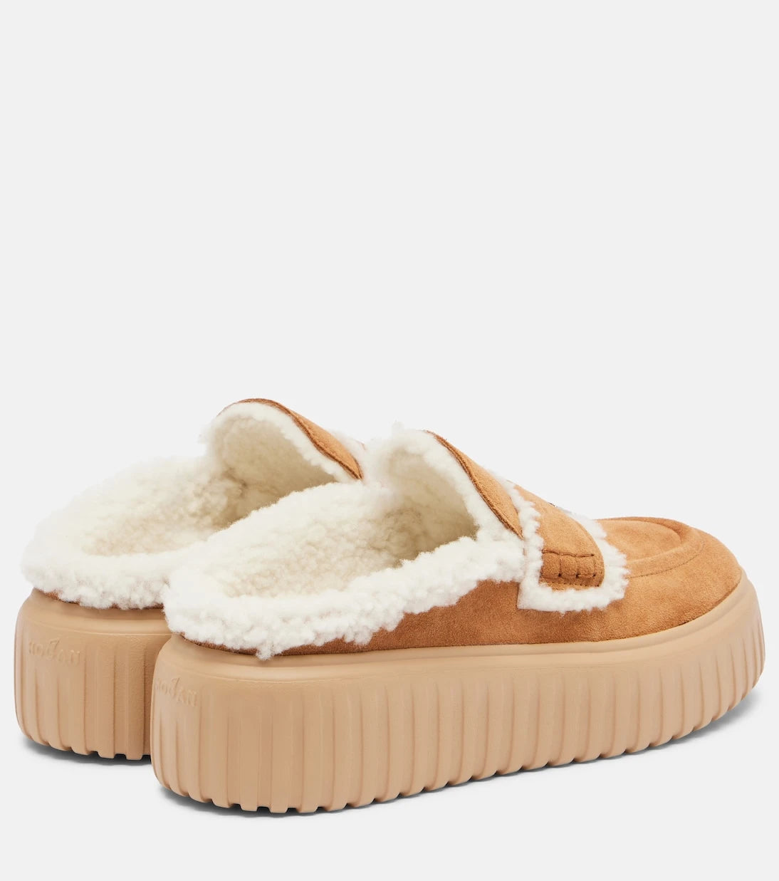Hogan - Shearling-trimmed suede slippers