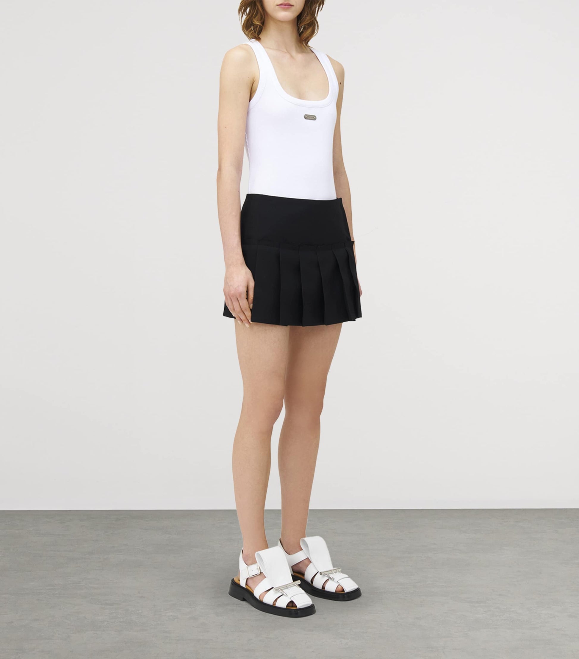 Black Wool Pleated Mini Skirt