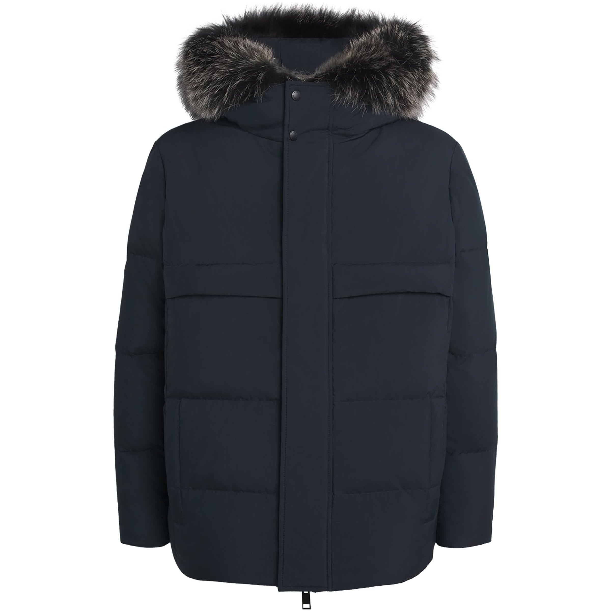 Yves Salomon Navy Down Waterproof Fox Fur-Trim Parka Coat