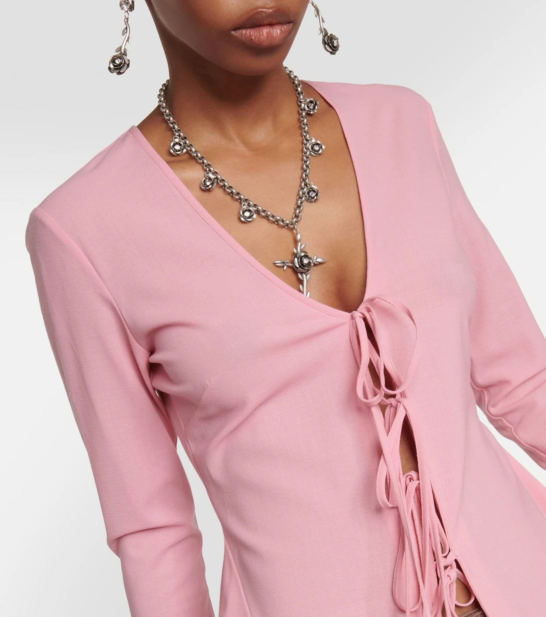 Blumarine - Ruffled tie-front wool-blend blouse