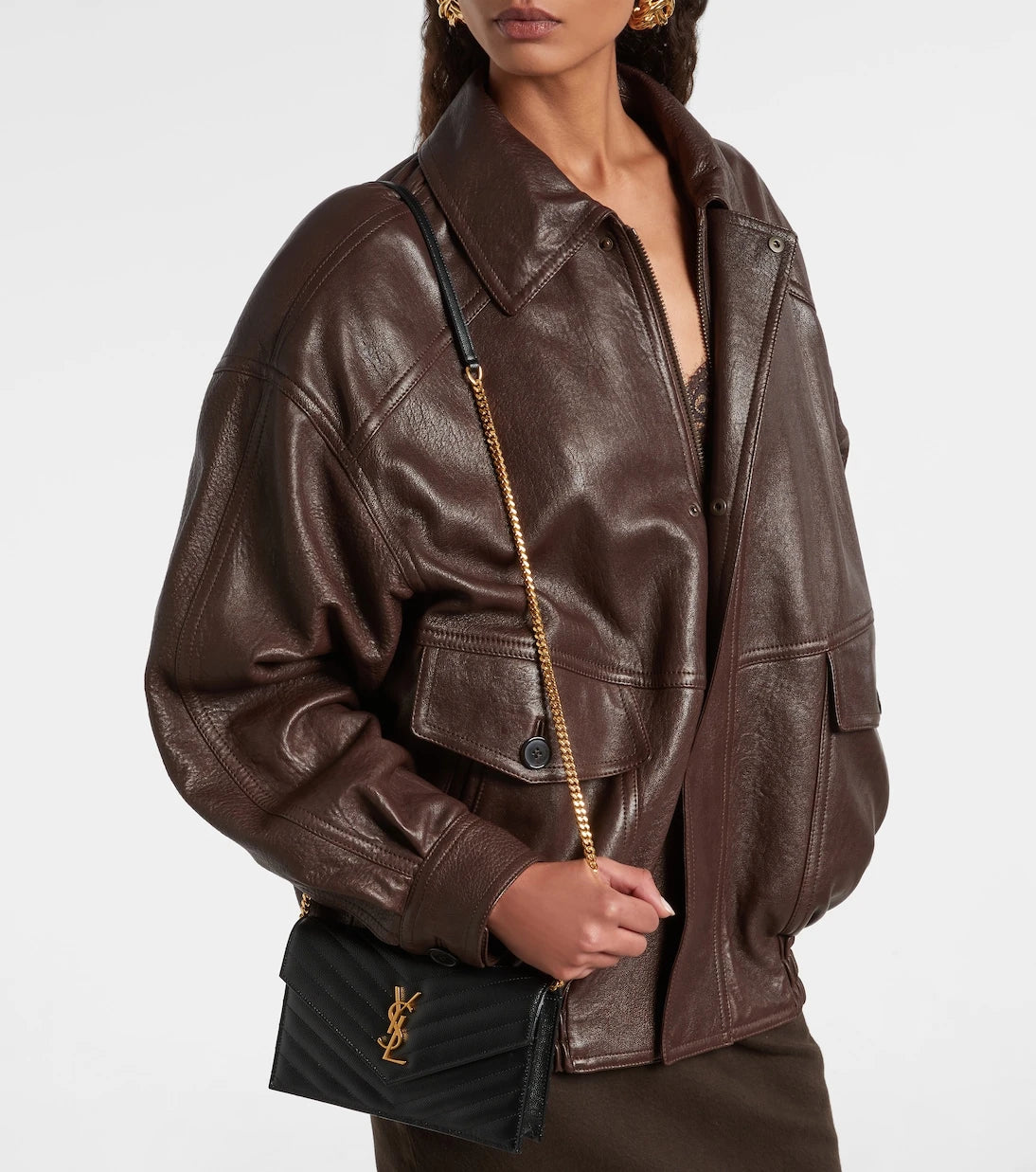 Saint Laurent - Cassandre Envelope Small leather wallet on chain