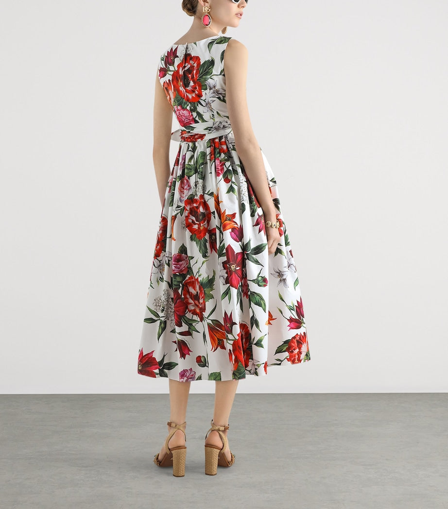 Dolce & Gabbana Multi Cotton Floral Print Midi Dress