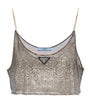 Metallic Rhinestone-Embroidered Mesh Top