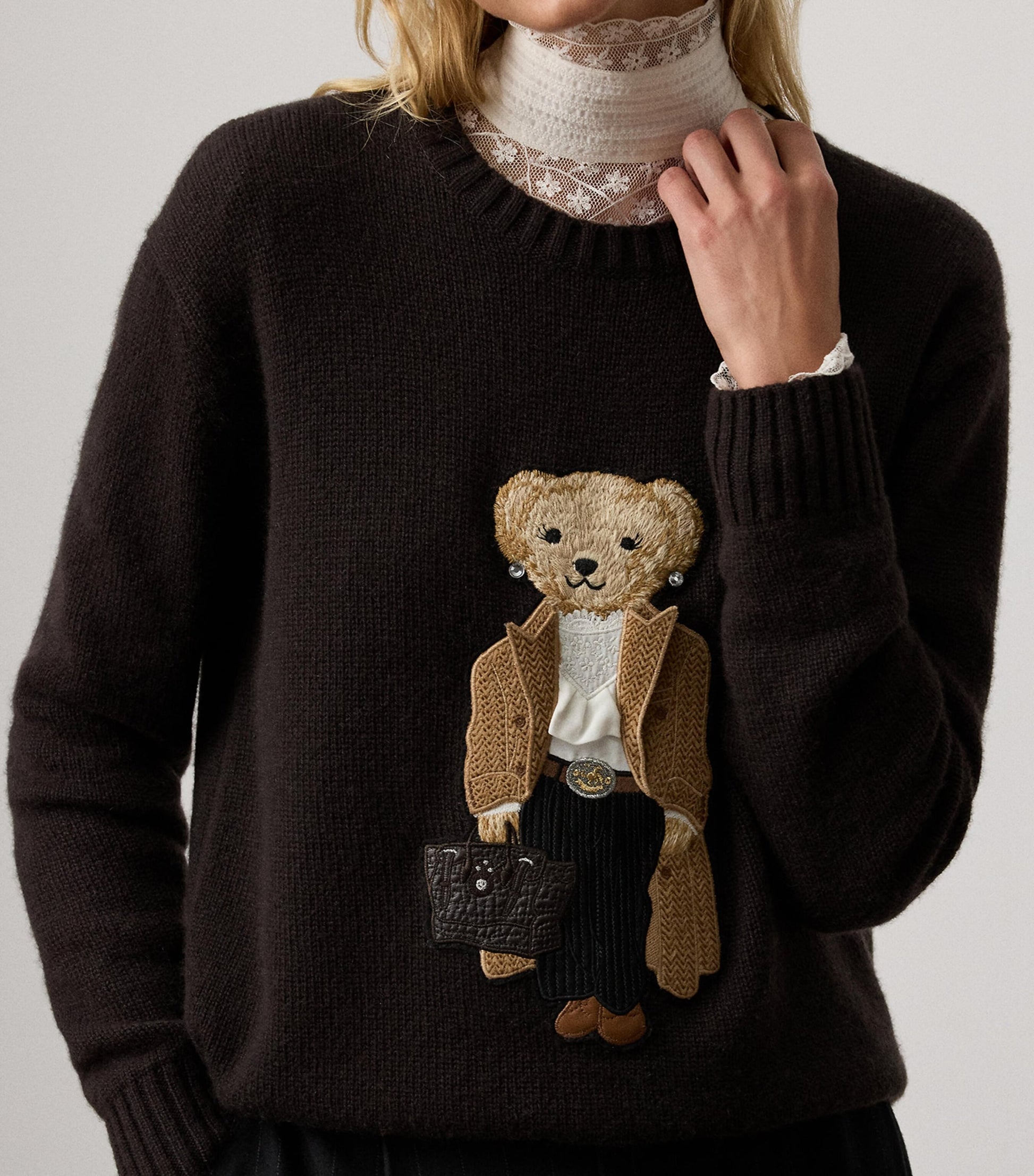 Ralph Lauren Collection Brown Cashmere Fall Polo Bear Sweater
