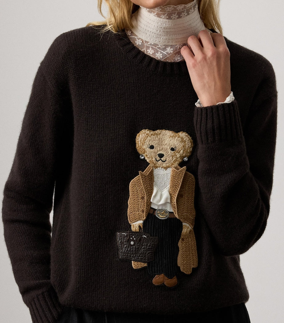 Ralph Lauren Collection Brown Cashmere Fall Polo Bear Sweater