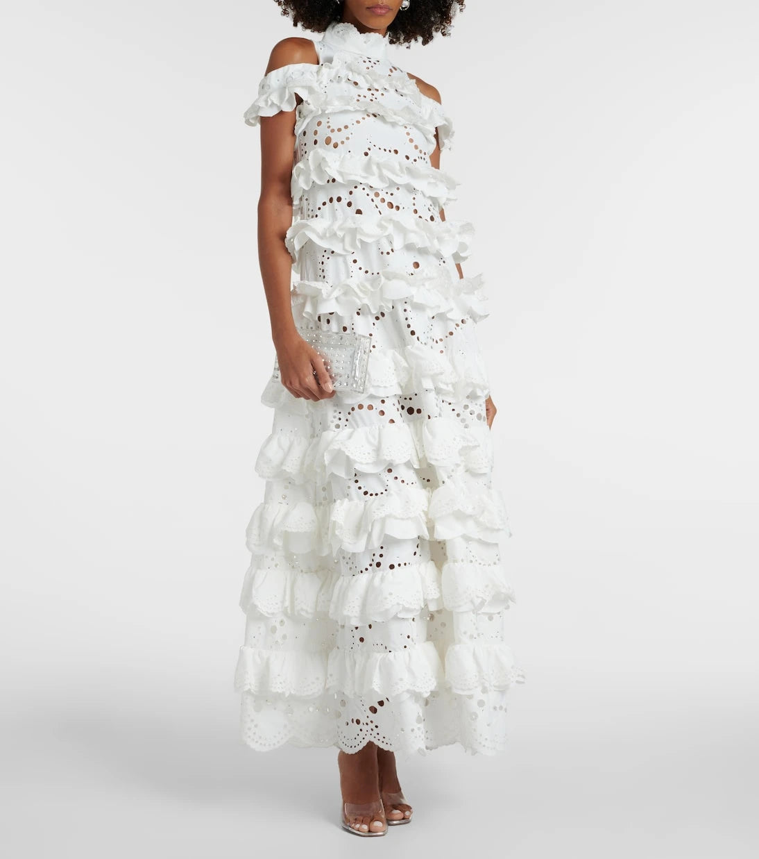 Susan Fang - Embroidered ruffled maxi dress