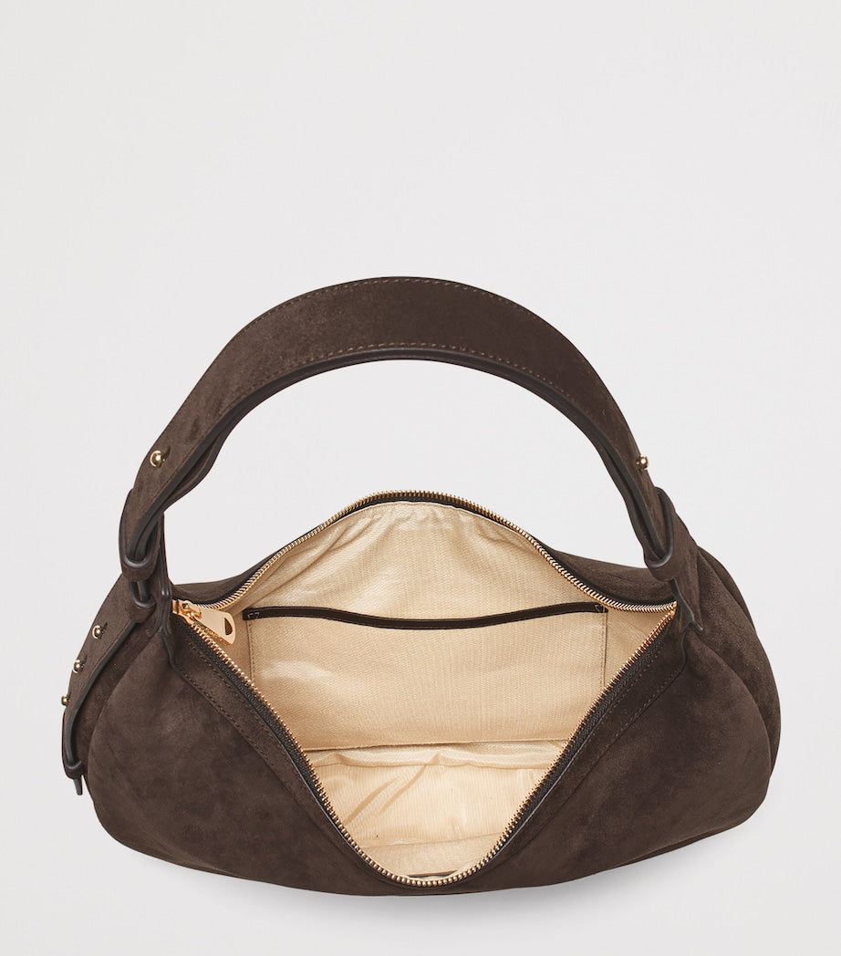 Aspinal Of London Brown Suede Hudson Crescent Cross-Body Bag