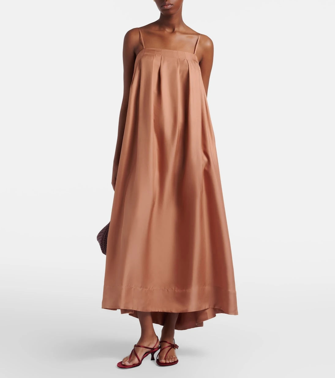 Asceno - Heather pleated silk twill maxi dress