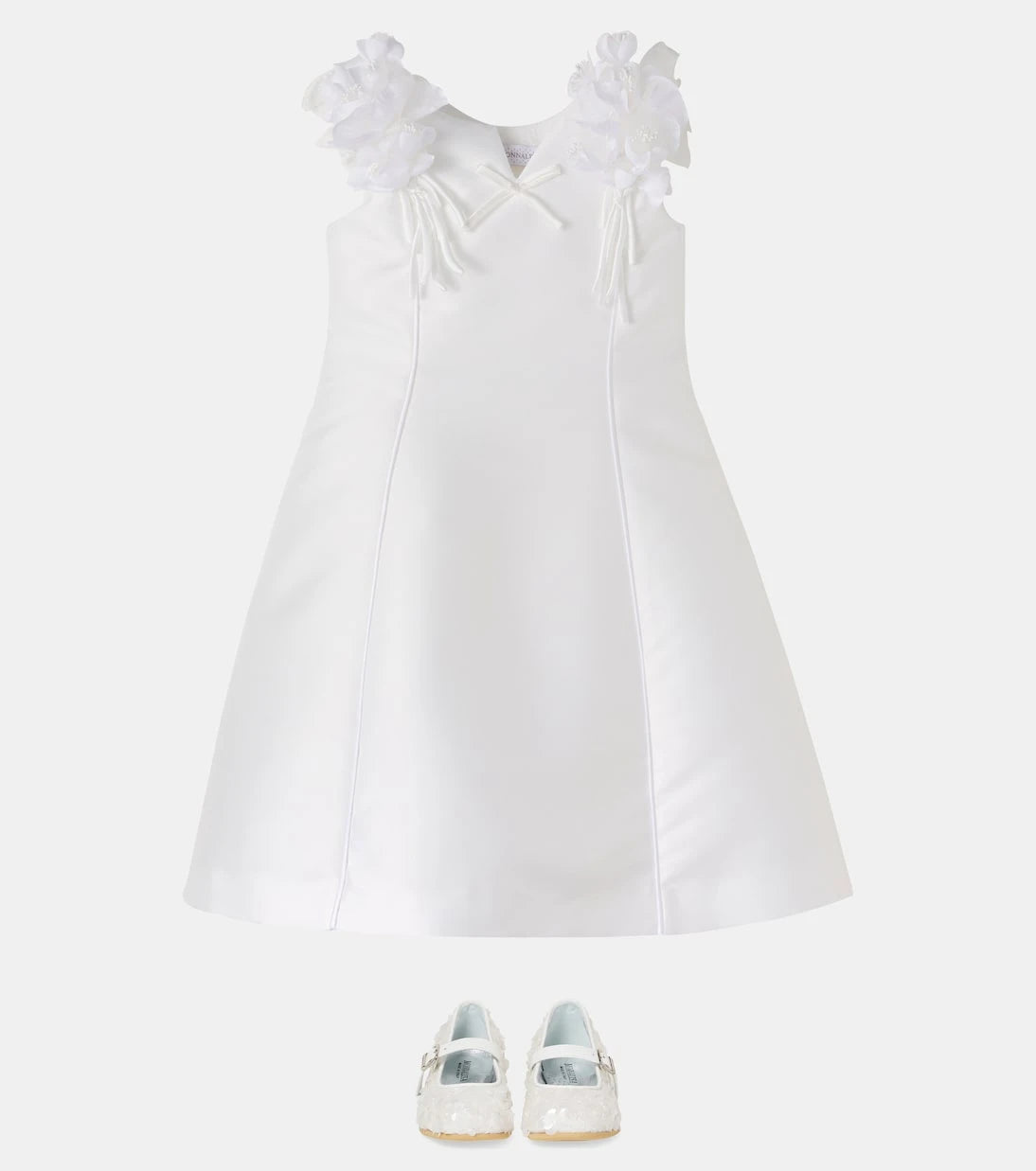 Monnalisa - Bow-detail floral-appliqué dress