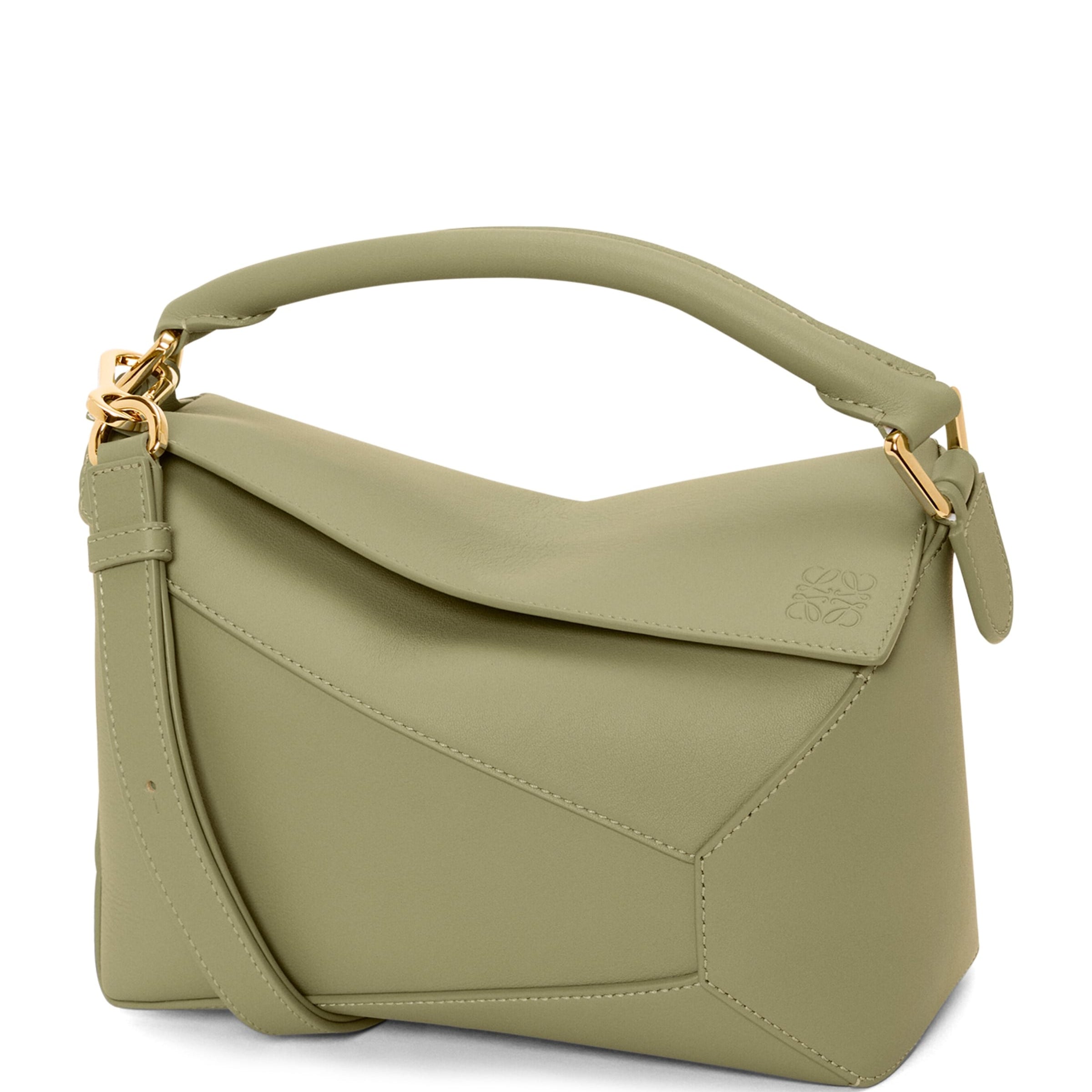 LOEWE Green Small Leather Puzzle Edge Top-Handle Bag