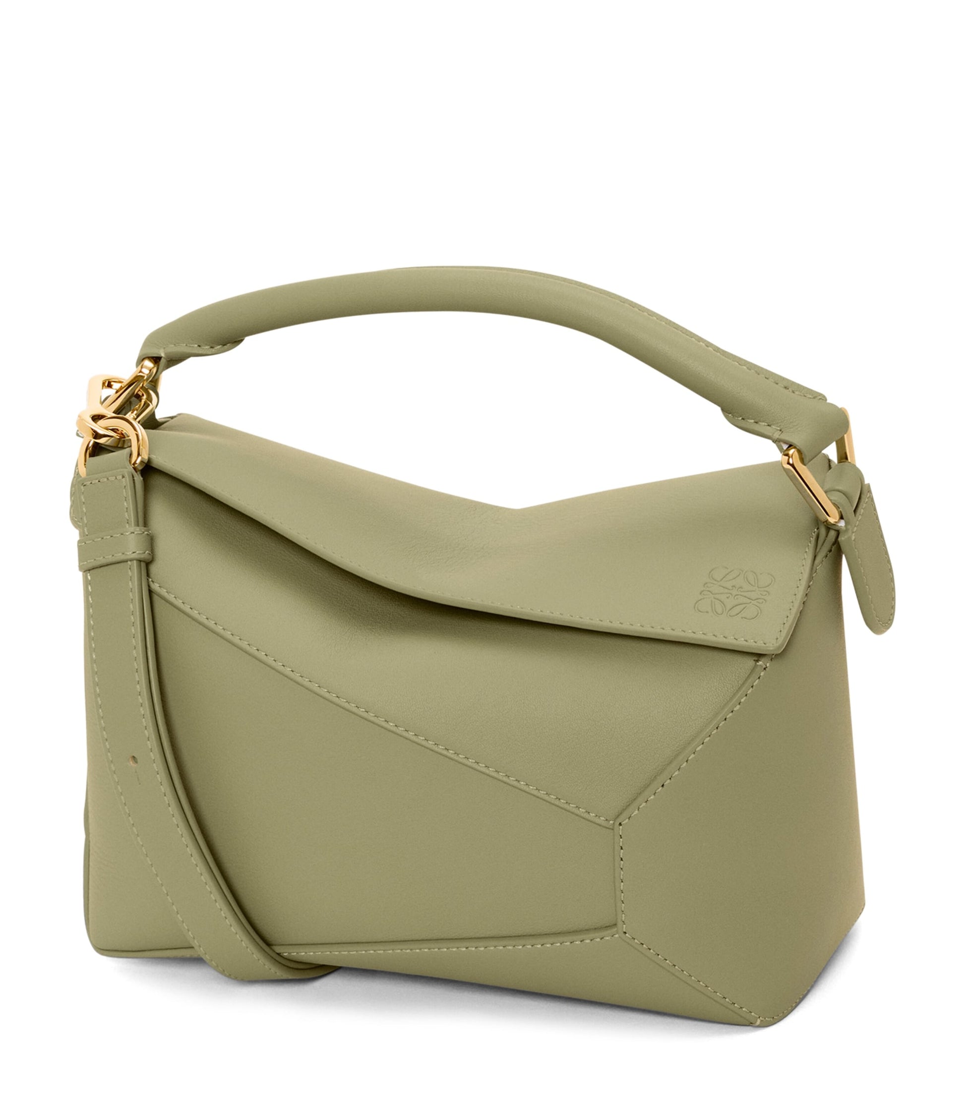 LOEWE Green Small Leather Puzzle Edge Top-Handle Bag