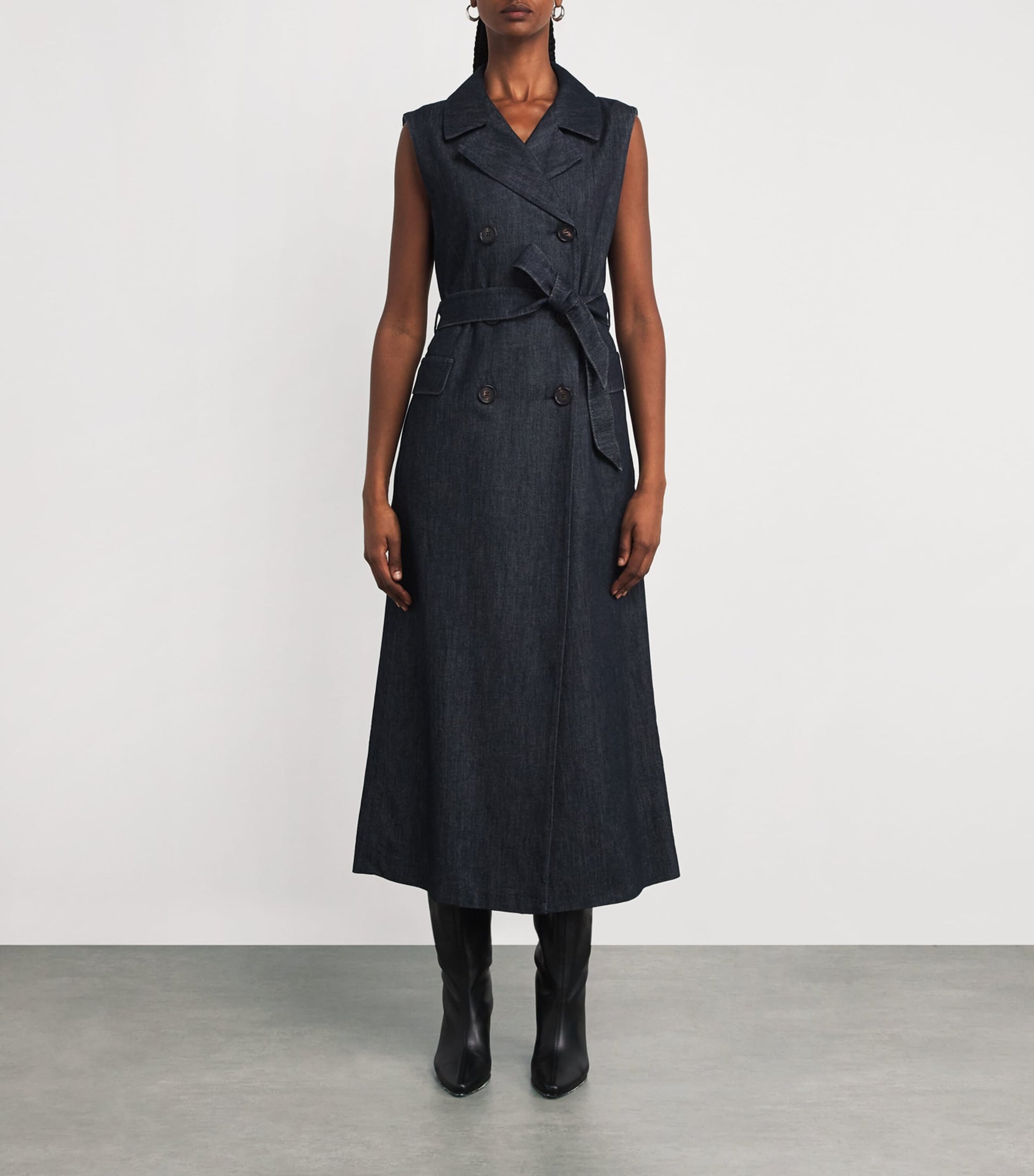 Max Mara Blue Denim Double-Breasted Midi Dress
