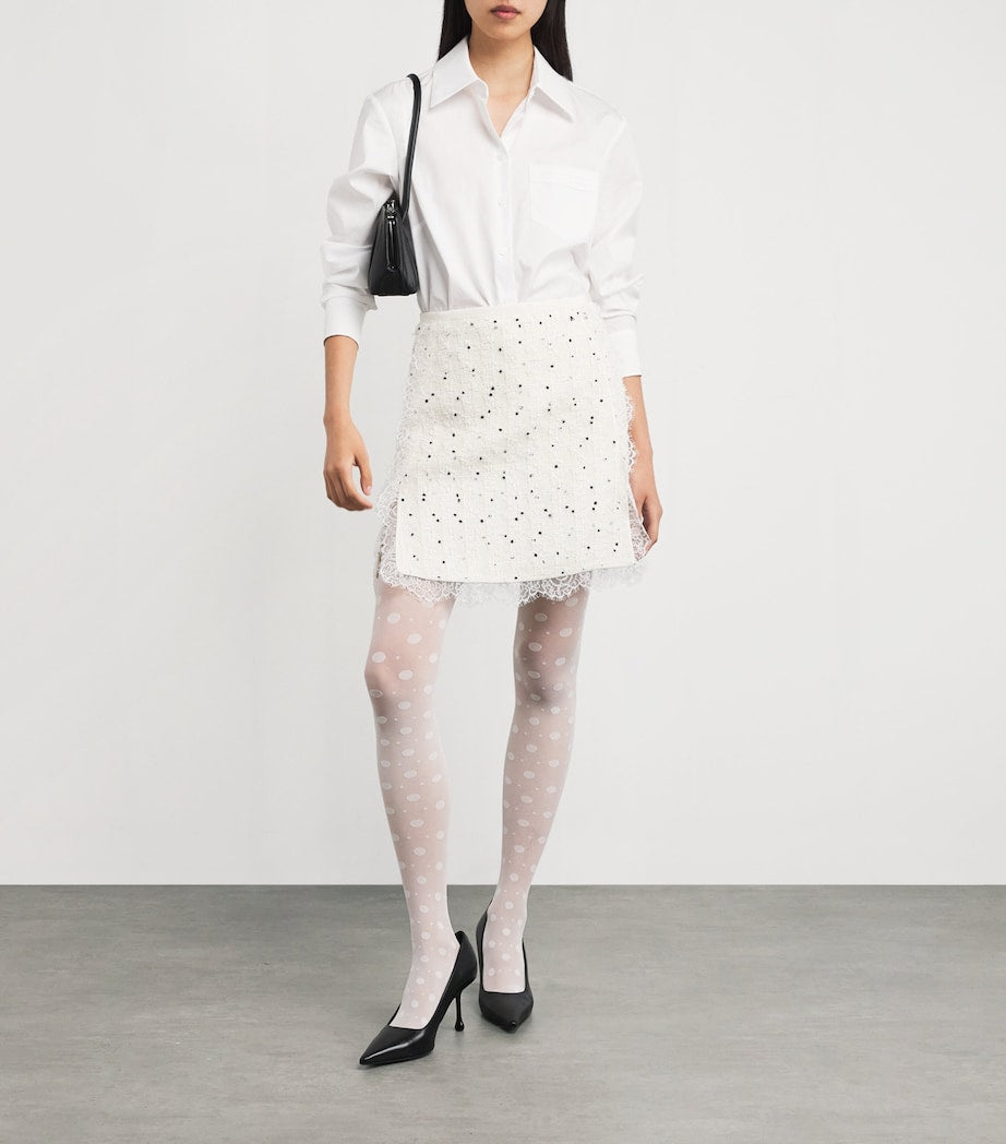 Ivory Cotton-Blend Polka Dot Mini Skirt