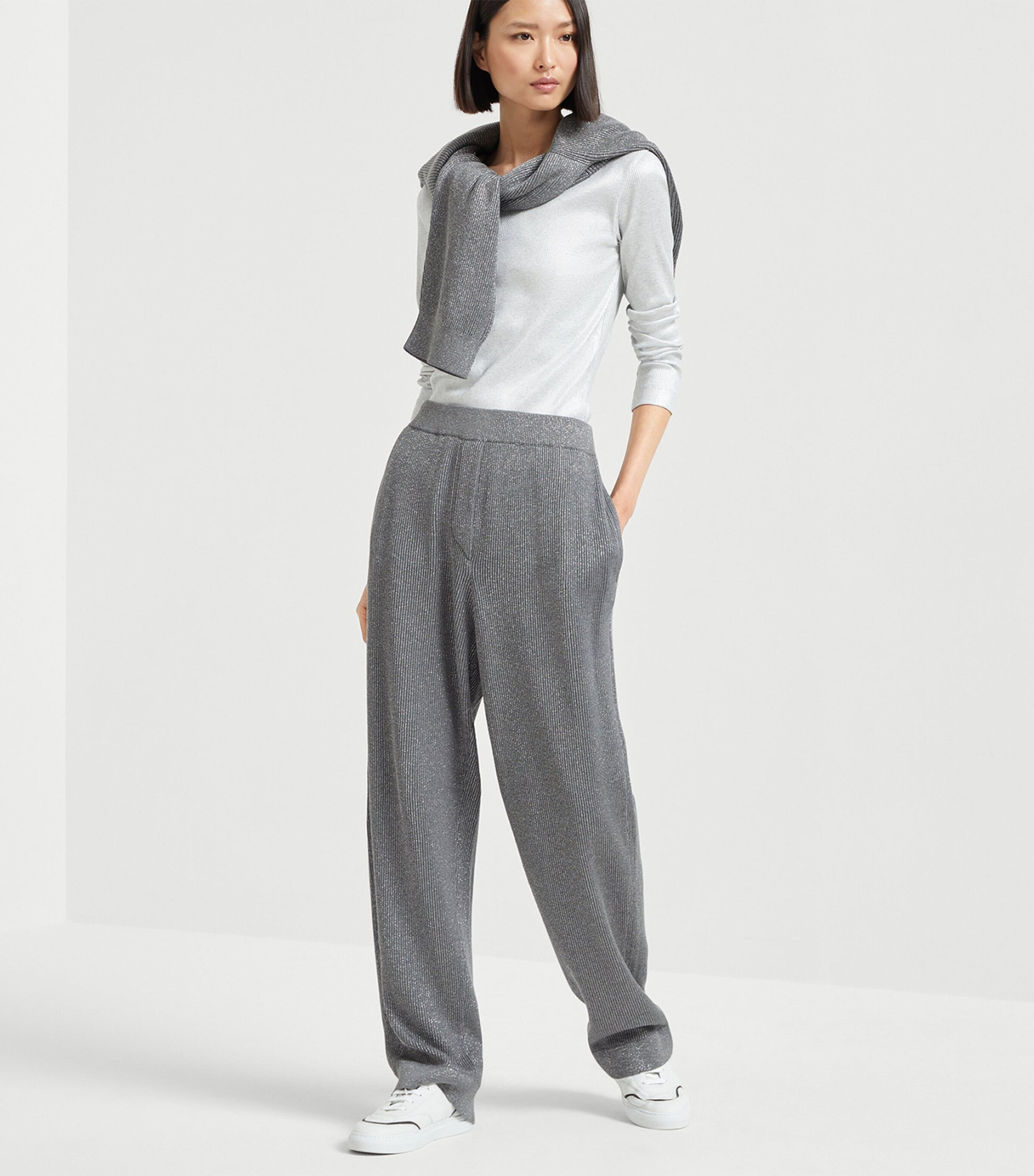 Beige Stretch-Cotton Monili Long-Sleeve T-Shirt