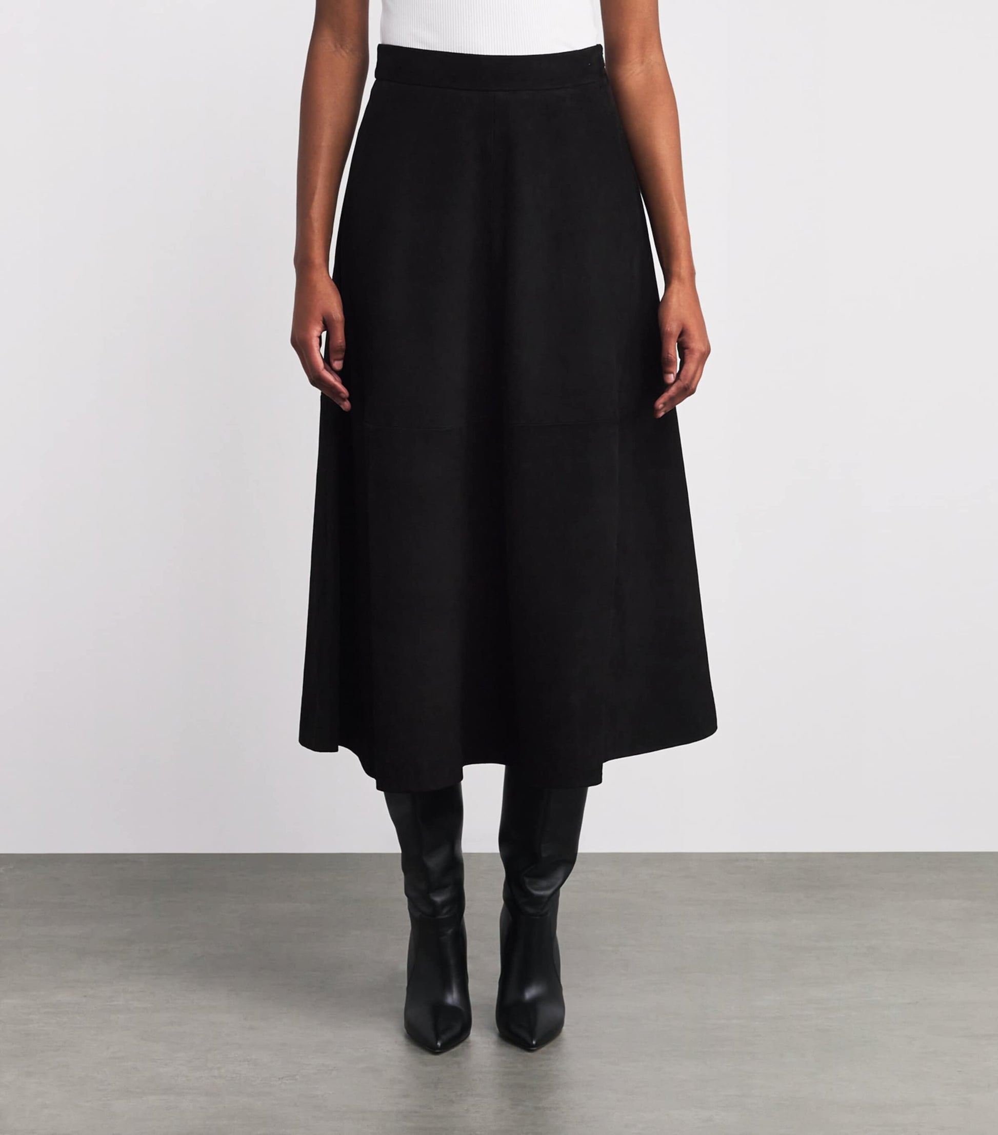 Róhe Black Suede A-Line Midi Skirt