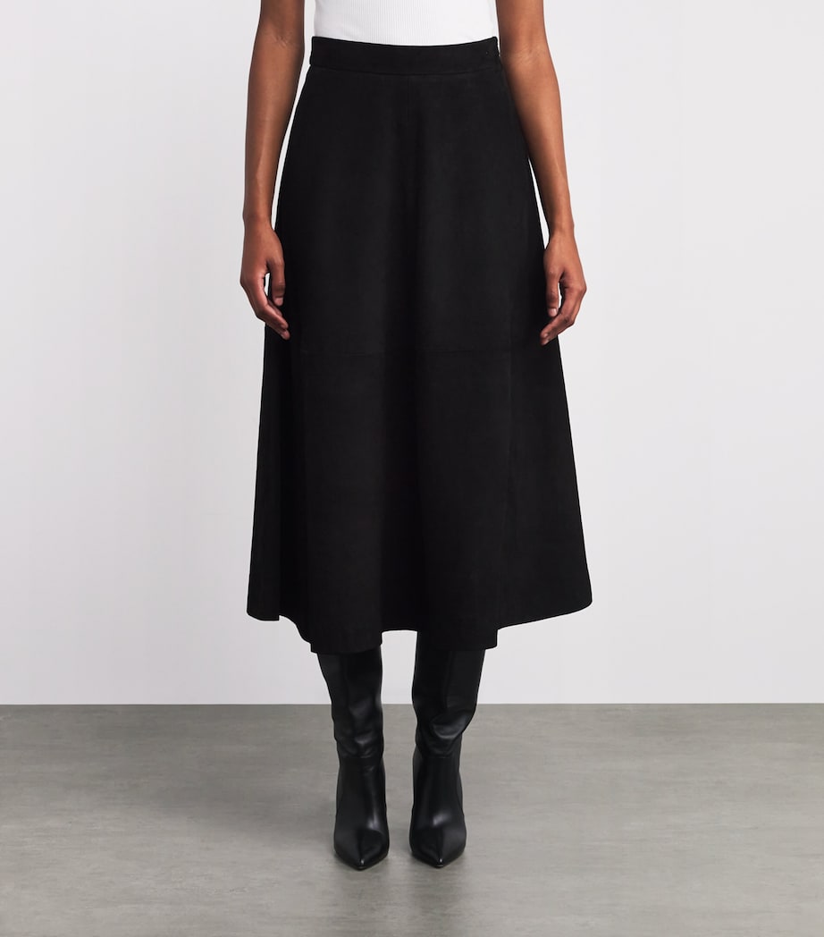 Róhe Black Suede A-Line Midi Skirt