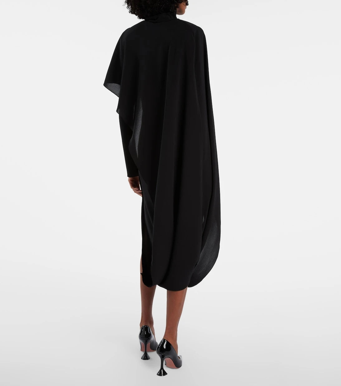 Mugler - فستان ميدي كريب بقصة غير متماثلة ومزين بكاب