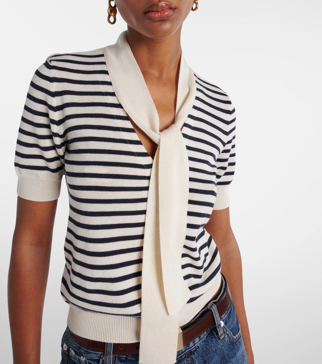 Frame - The Sailor striped tie-neck sweater
