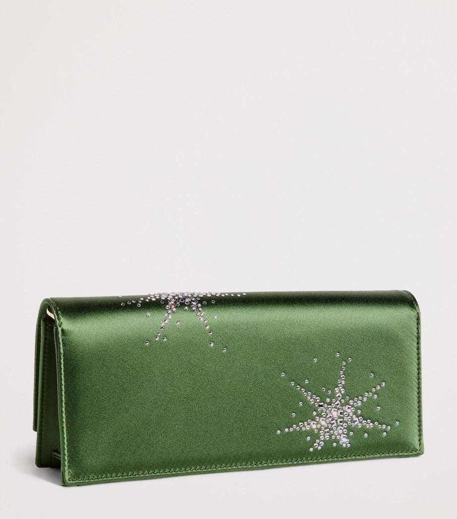 Malone Souliers Green Satin Embellished Vivien Clutch Bag