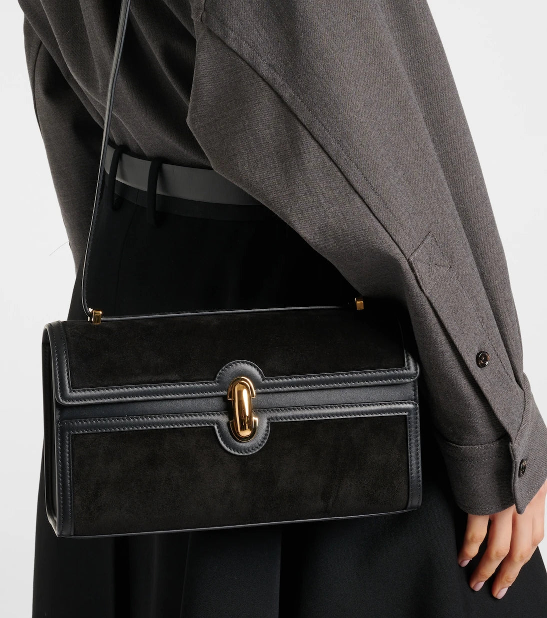 Savette - Symmetry 26 leather-trimmed suede shoulder bag