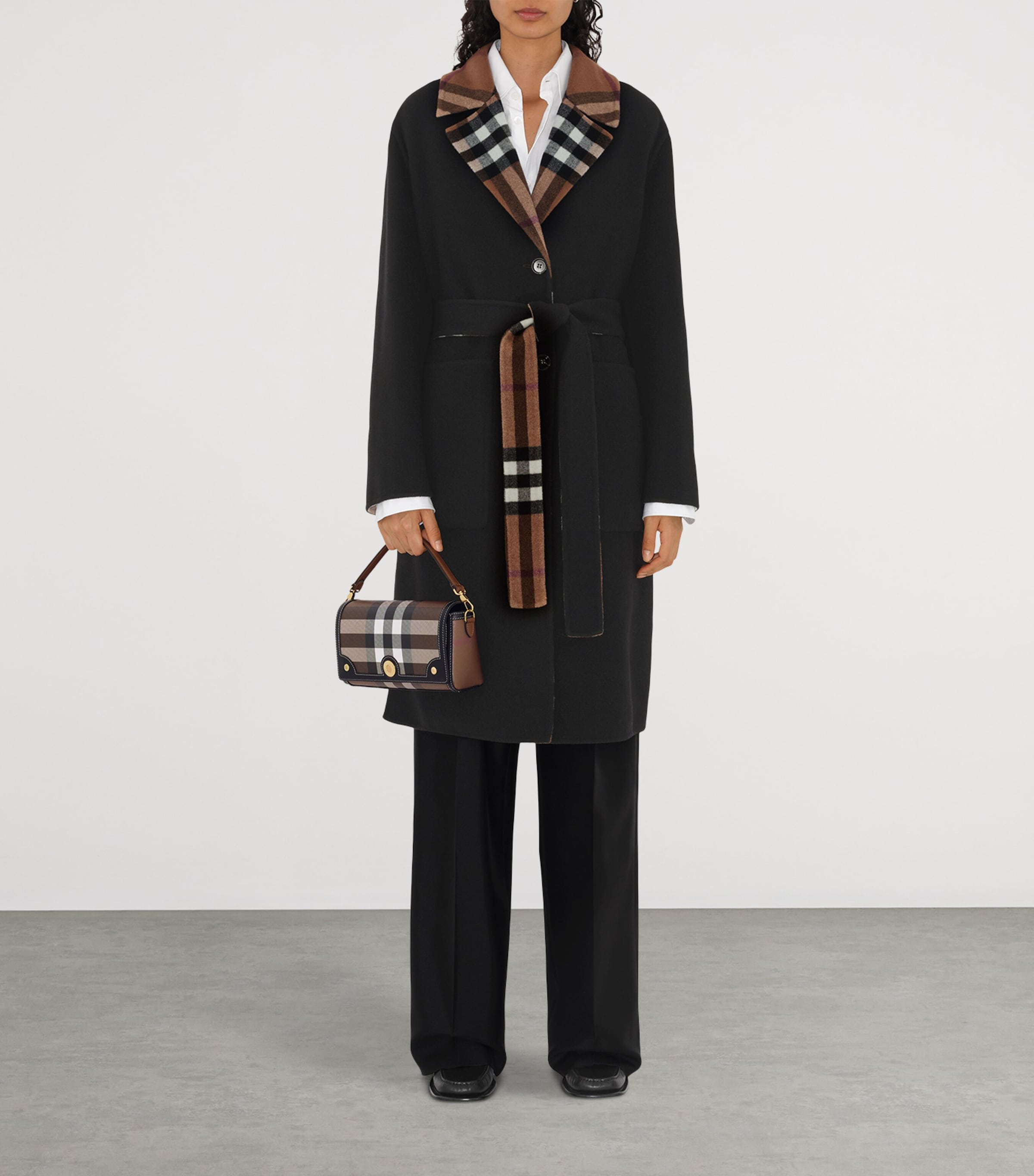 Brown Check Top-Handle Bag