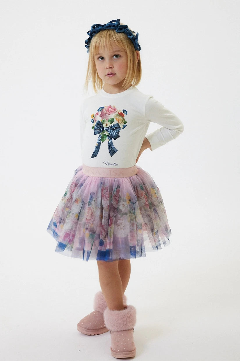 Monnalisa - Floral tulle skirt