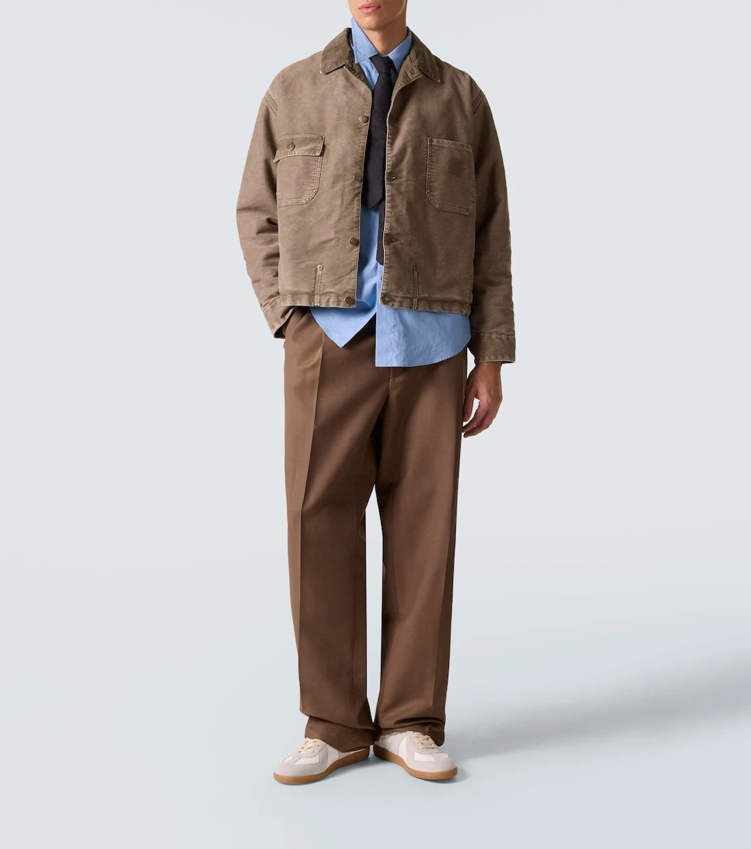 Maison Margiela - جاكيت دنيم ممزّق بتفاصيل كوردروي