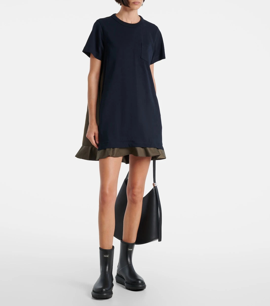 Sacai - فستان قصير من الجيرسيه والتويل