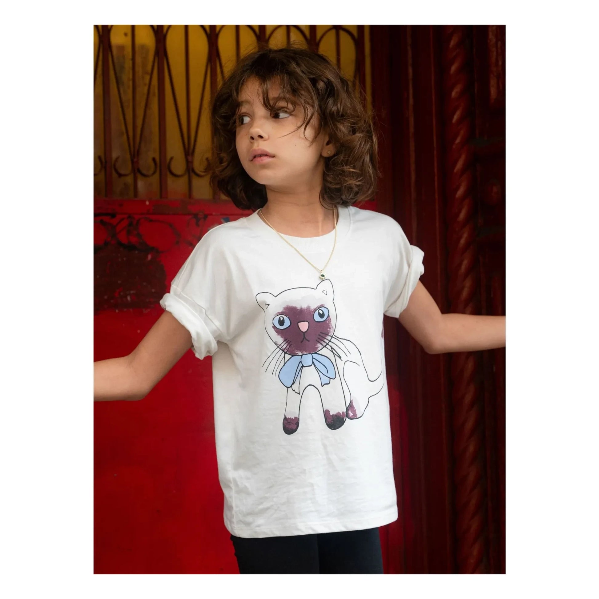 Mini Rodini - Siamese organic cotton T-shirt | White