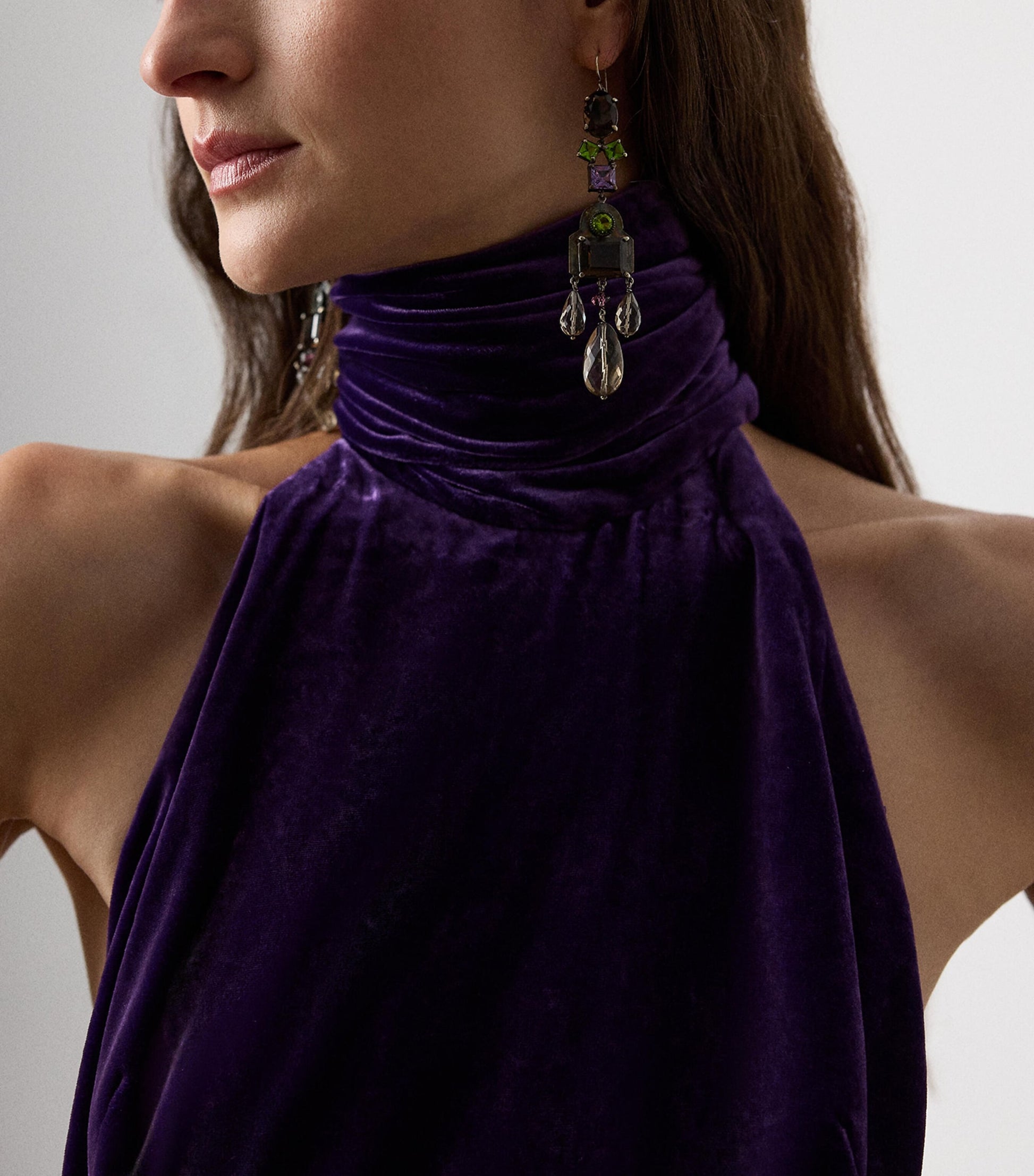 Stretch Velvet Tatum Evening Dress AUBERGINE