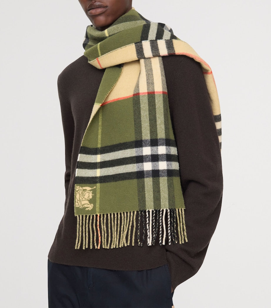Green Cashmere Contrast Check Scarf
