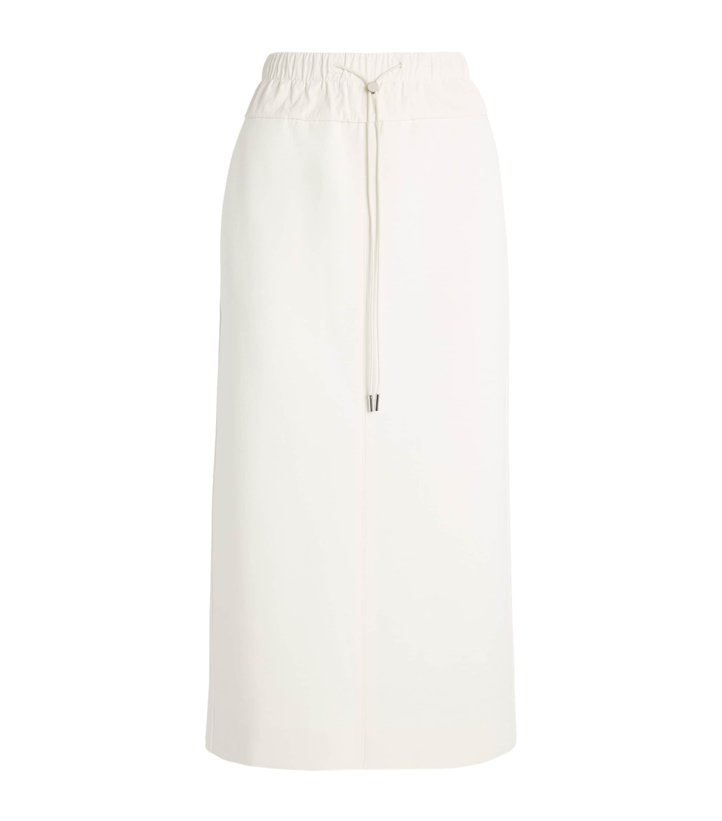 MAX&Co. White Cotton-Blend Jersey and Canvas Midi Skirt