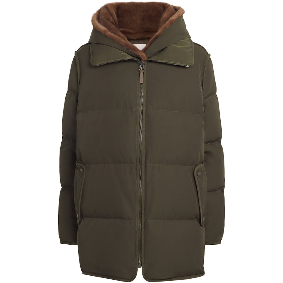 Yves Salomon Green Down-Mink Technical Puffer Jacket (76cm)