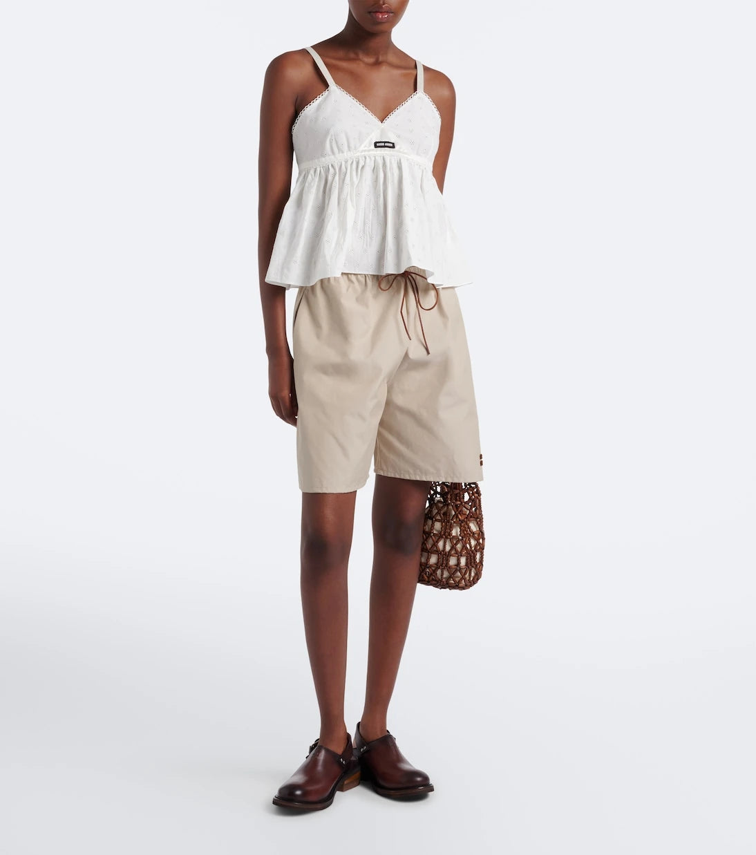 Miu Miu - Embroidered cotton and linen-blend top