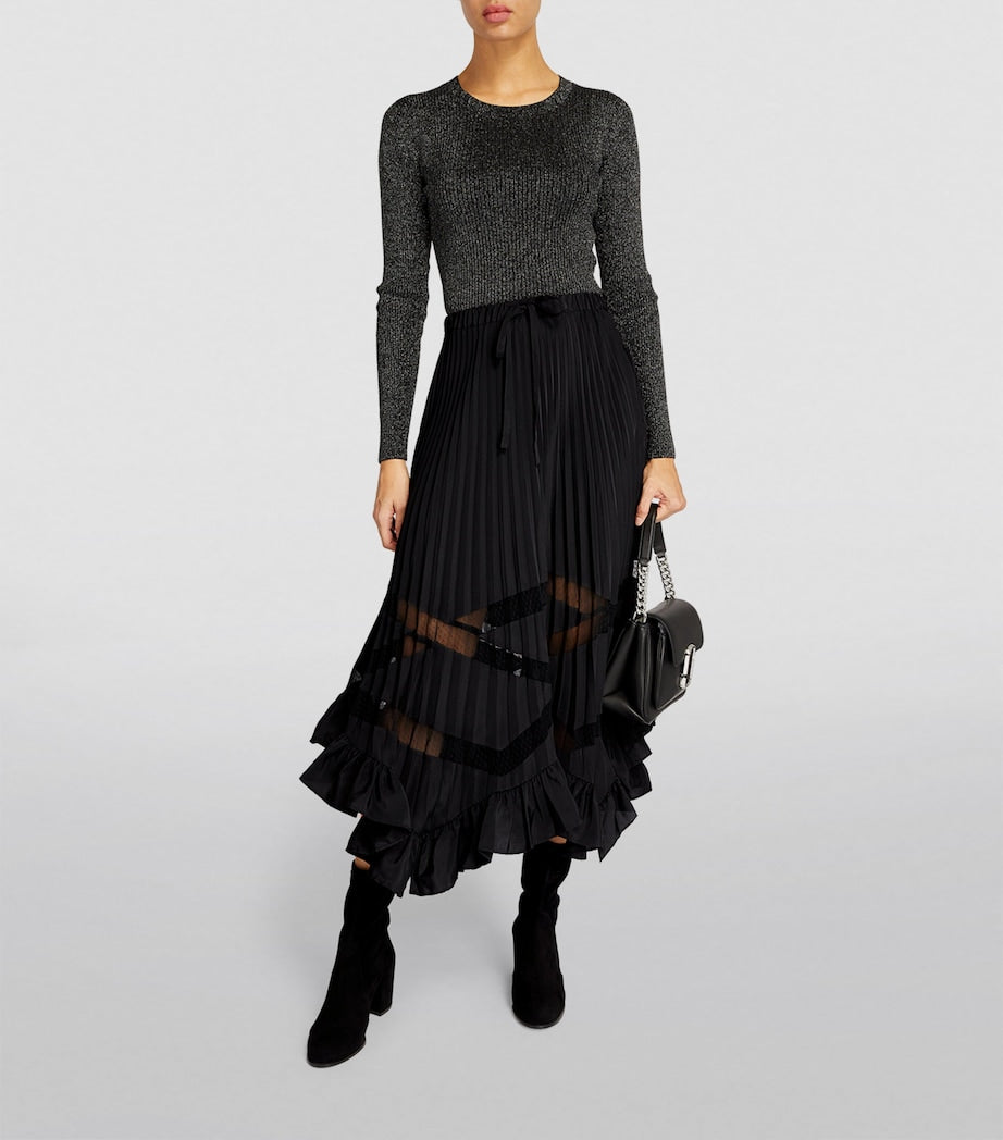 Claudie Pierlot Black Pleated Asymmetric Midi Skirt