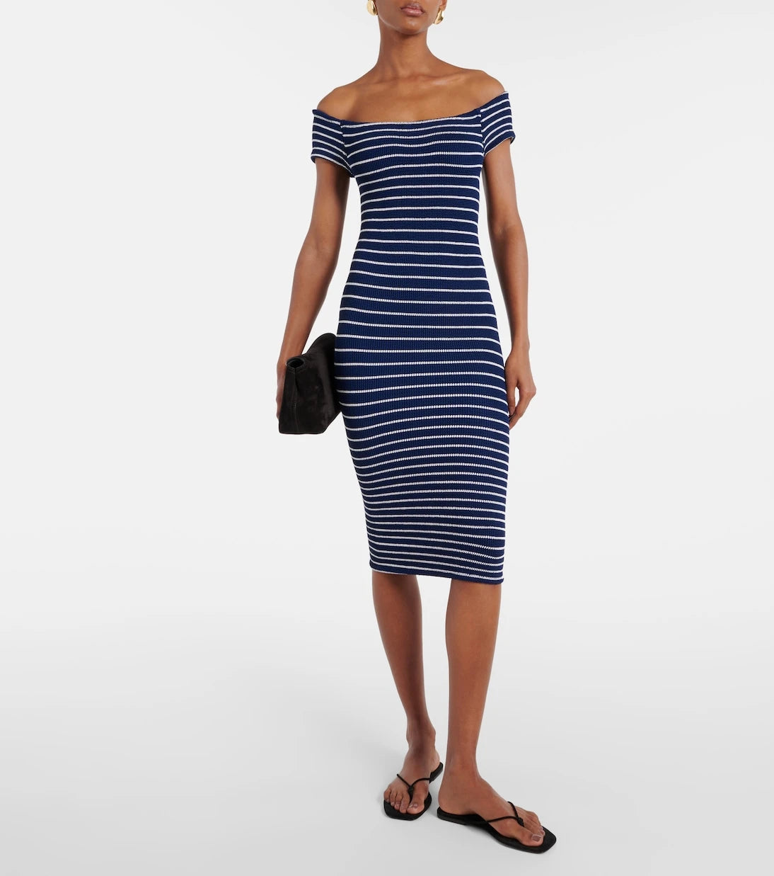 Hunza G - Grace striped off-shoulder midi dress