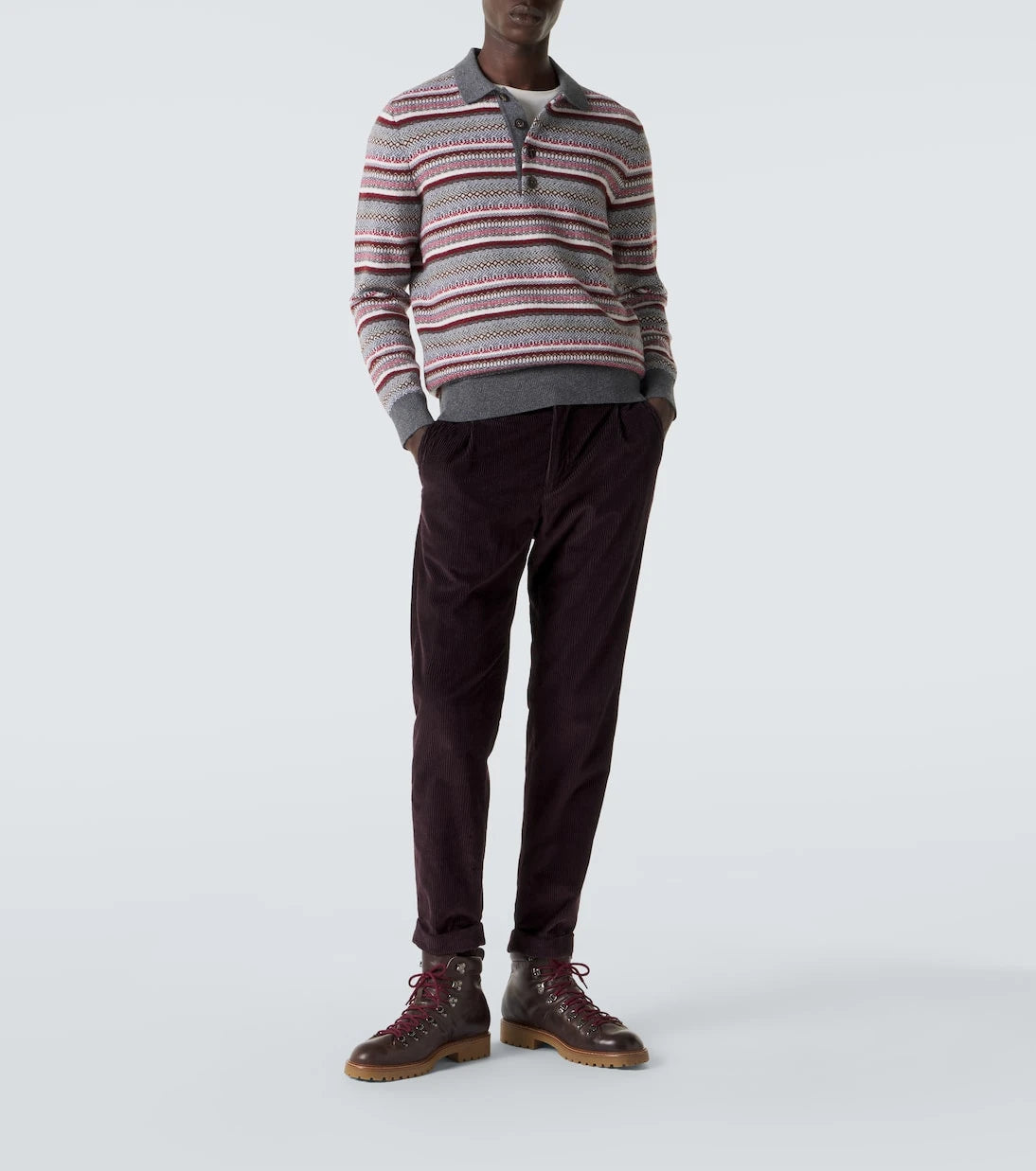Eleventy - Striped wool jacquard polo sweater
