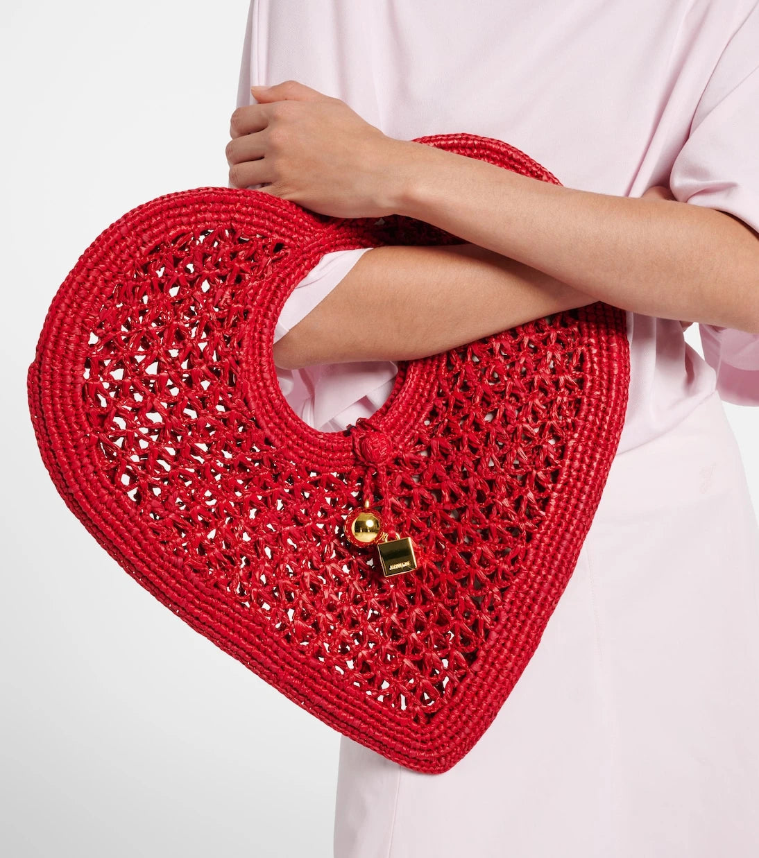 Jacquemus - Spiaggia Cœur Small raffia top-handle bag