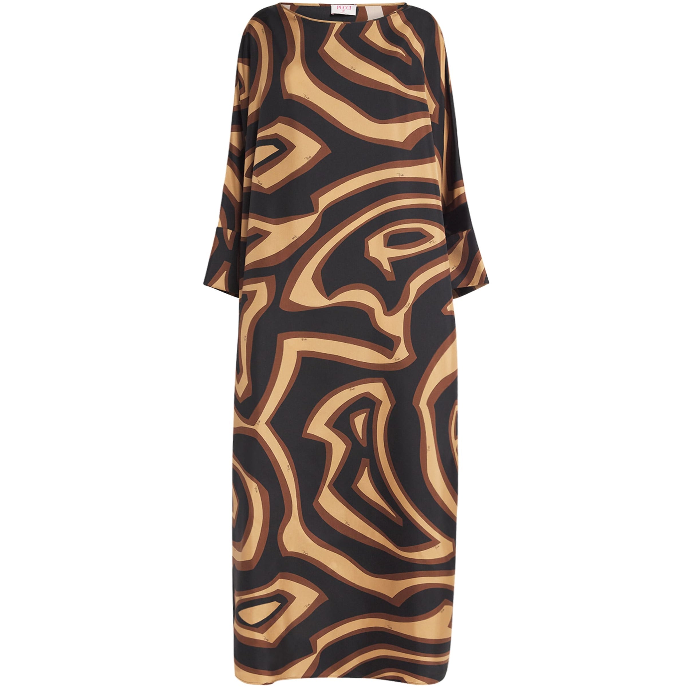 Brown Silk Labirinto Print Maxi Kaftan Dress