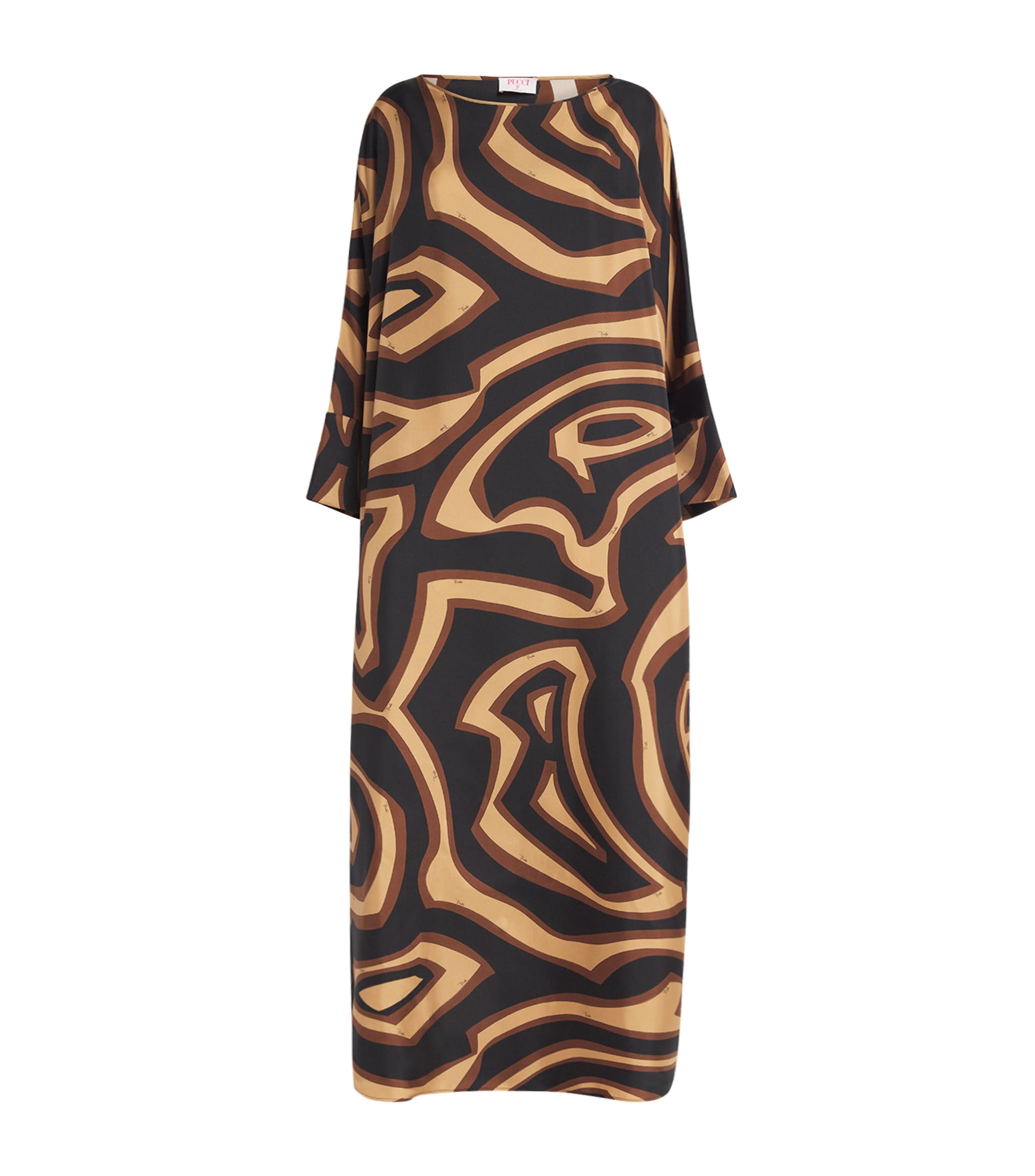 Brown Silk Labirinto Print Maxi Kaftan Dress